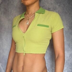Green polo zip up crop top Urban Outfitters